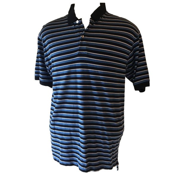T HARRIS LONDON SHIRT MENS LARGE STRIPED BLUE GOLF POLO GENTLEMANS FIT - Picture 1 of 12